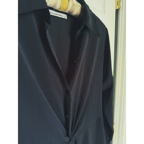 Abercrombie & Fitch Black Twist Front Button Up Shirt Dress Small Quiet Luxury - Picture 7 of 9